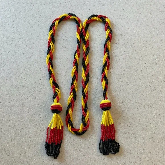 Glass Seed Bead Braided Belt with Tassel Beaded Braid Belt With Tassels - Black & Gold Glass Beads  main image 3